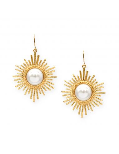 Grossé Drop Eaarings - Future Floral - Gold Coloured - Pearl - White - Gold Plated - 47x30 mm - GJ64780