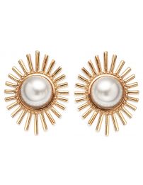 Grossé Clip-on Earrings - Future Floral - Gold Coloured - Pearl - White -...
