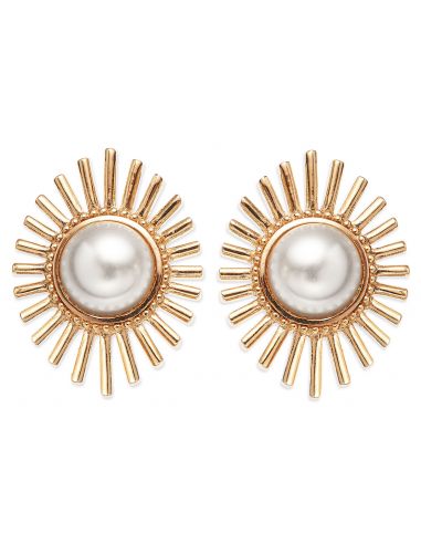 Grossé Clip-on Earrings - Future Floral - Gold Coloured - Pearl - White - Gold Plated - 25x20 mm - GJ64779