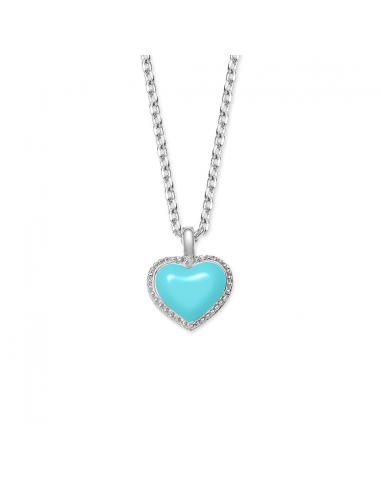 Grossé Necklace - Pop Heart - Silver Coloured - Enamel - Light Blue - Platinum Plated - 38+5cm - GA21626 