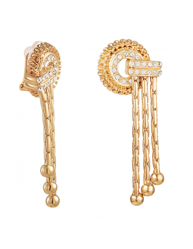 Grossé Clip-on Earrings - Pendants - Tourbillon - Gold Coloured - Crystals - 50x20mm - Gold Plated - GJ64362