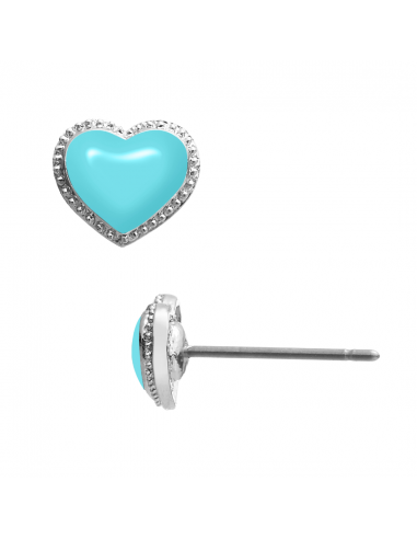 Grossé Earrings - Pop Heart - Silver Coloured - Enamel - Light Blue - Platinum Plated - Ø 7 mm - GA61744