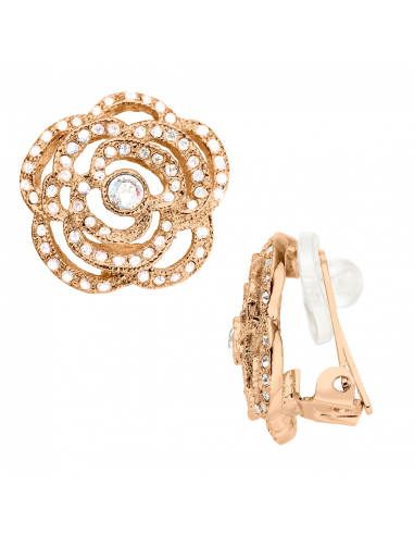 Grossé Clip-on Earrings - Parfum Rose - Gold Coloured - Crystals - Gold Plated - 18 mm - Flower - GJ64248