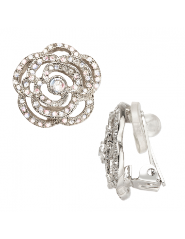 Grossé Clip-on Earrings - Parfum Rose - Silver Coloured - Crystals - Platinum Plated - 18 mm - Flower - GJ64490P