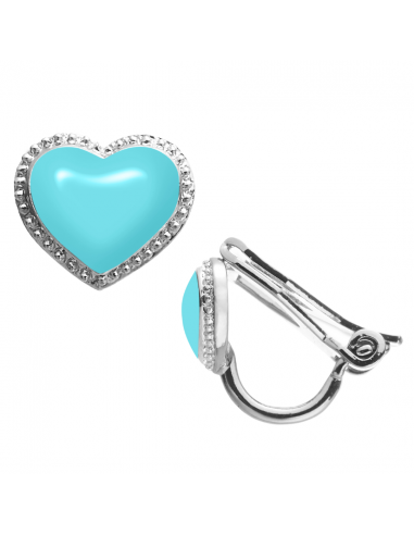 Grossé Ohrclips - Pop Heart - Silberfarbe - Emaille - Hell Blau - Platiniert - 8x7 mm - GA61745