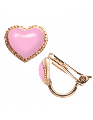 Grossé Clip-on Earrings - Pop Heart - Gold Coloured - Enamel - Pink - Gold Plated - 8x7 mm - GA61747