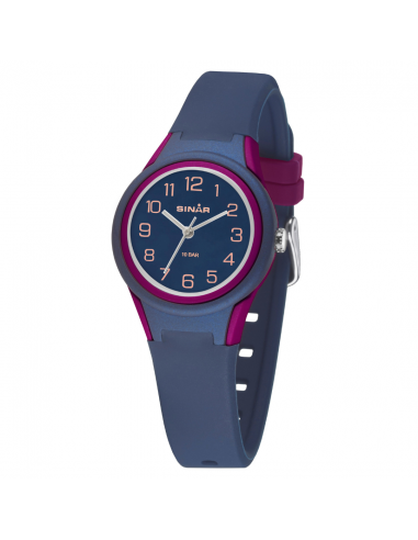 Sinar Horloge - Analoog - Donker Blauw / Donker Roze - 29mm - 10 Bar - Zacht Verstelbaar Bandje 12-17,5cm - XB-47-22