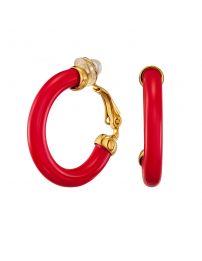 Traveller Clip-on Earrings - Hoop Earrings - Gold Plated 22ct - Red Resin -...