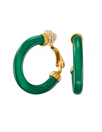 Traveller Clip-on Earrings - Hoop Earrings - Gold Plated 22ct - Green Resin -...