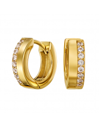 Traveller Earrings - Hoop Earrings - Gold Plated 22ct - Zirconia - Ø 16 mm -...