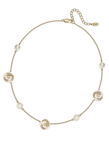 Grossé Necklace - Blanc Camelia - Gold Coloured - Pearls - 6 mm - Cream - Crystals - Gold Plated - 38+5 cm - GJ24689