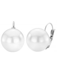 Traveller Drop Earrings - Pearl - 16 mm - White - Platinum Plated - 901616