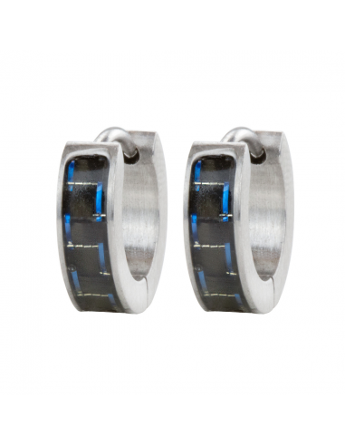 Traveller Earrings - Hoops - Men - Silver Coloured - Stainless Steel - Black Carbon - Blue - Ø 14 mm - 14x4 mm - 180954