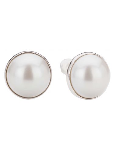 Traveller Clip-on Earrings - Platinum Plated - Pearl - 20 mm - White - 194297