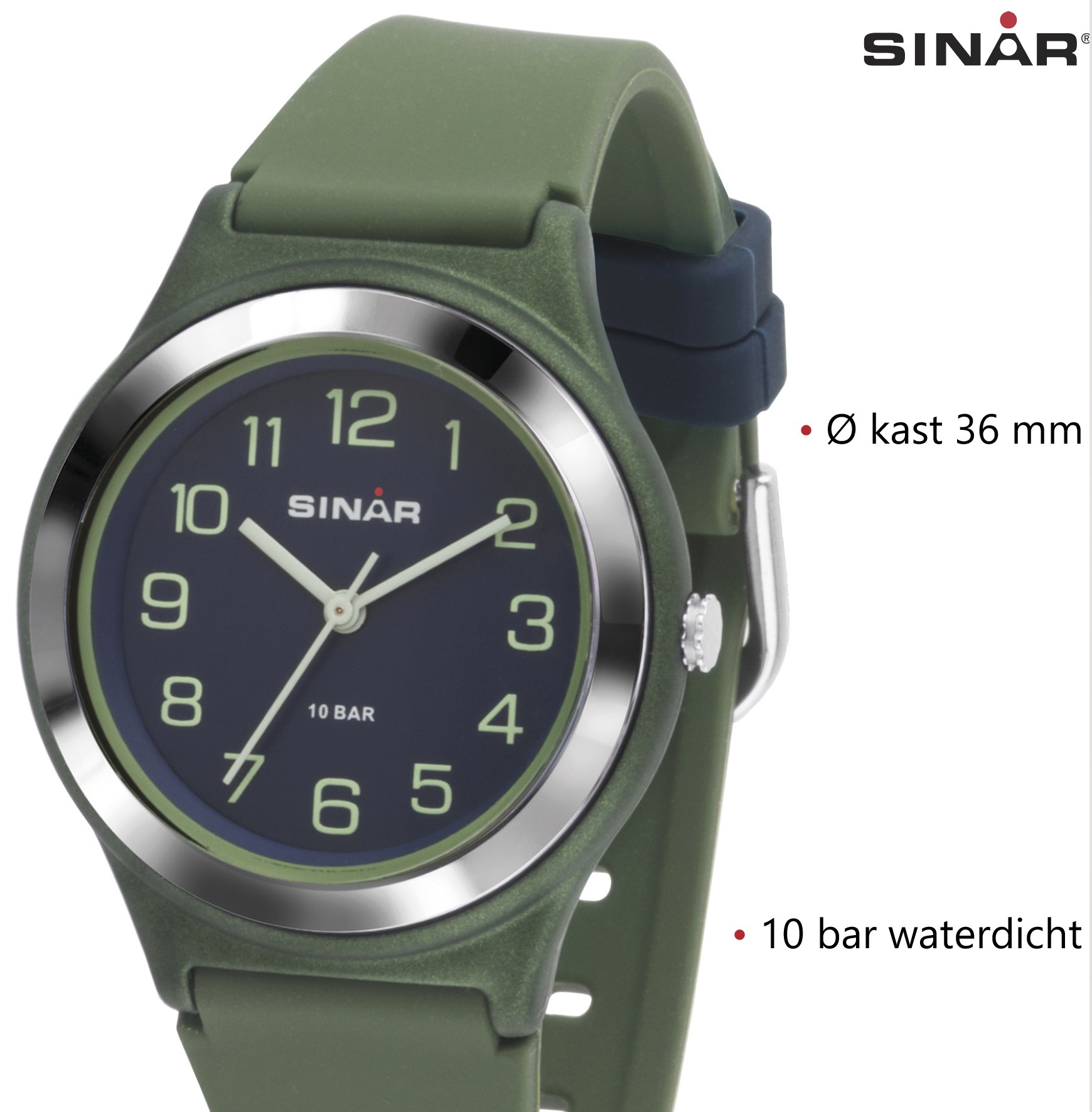 Sinar Analoog Horloge mm blauw groen/ 100 meter XB-48-3 36