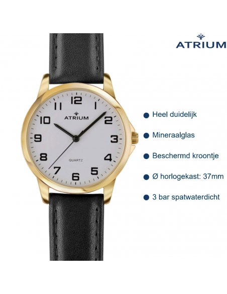 ATRIUM Watch - Men\'s Goldtoned leather - A36-20 - Black 