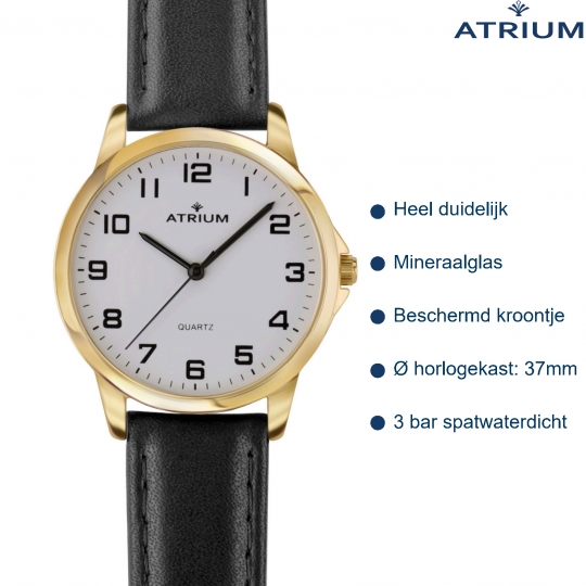 ATRIUM Watch - Men\'s A36-20 Black - leather - Goldtoned 
