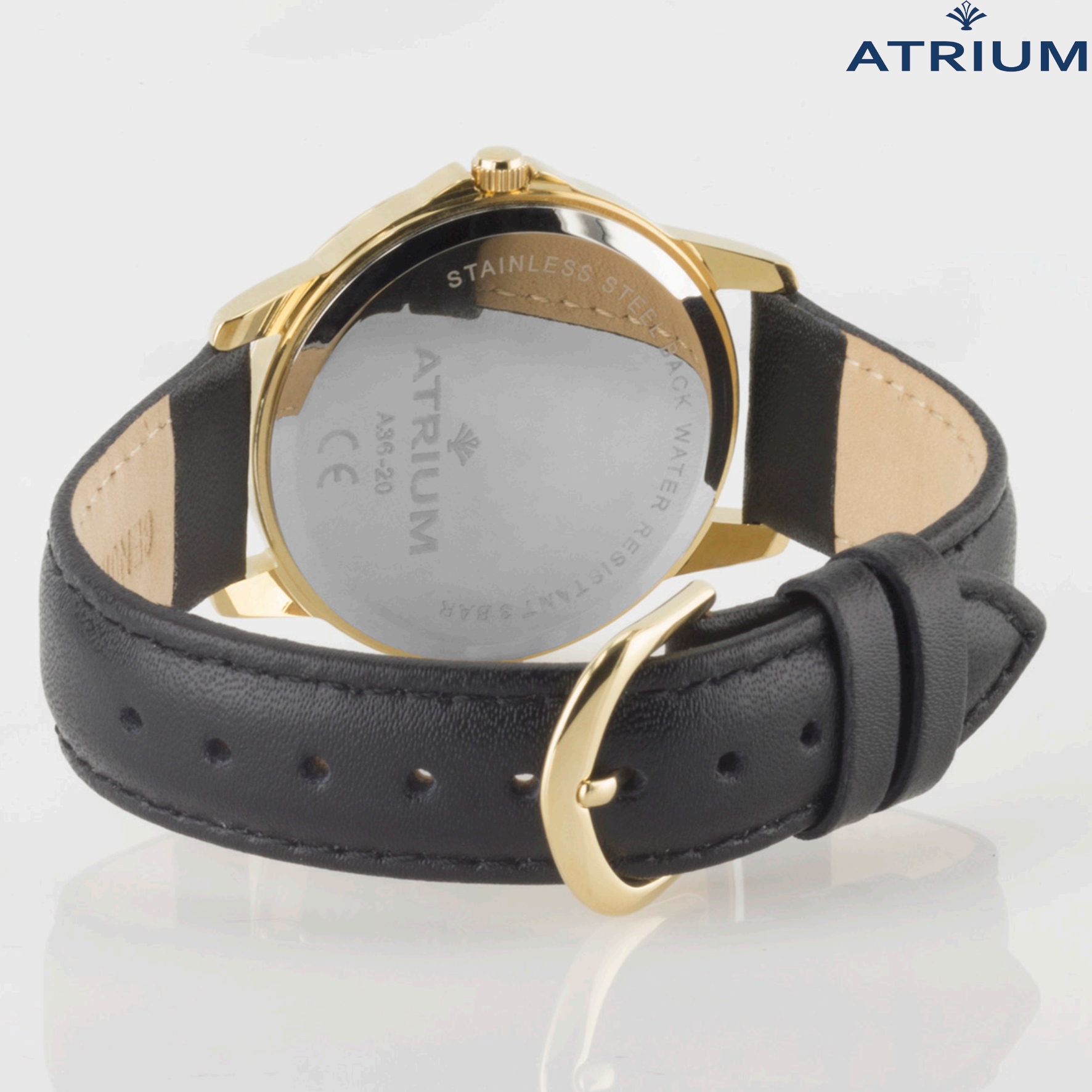 A36-20 Men\'s - Black leather - - - Goldtoned ATRIUM Watch