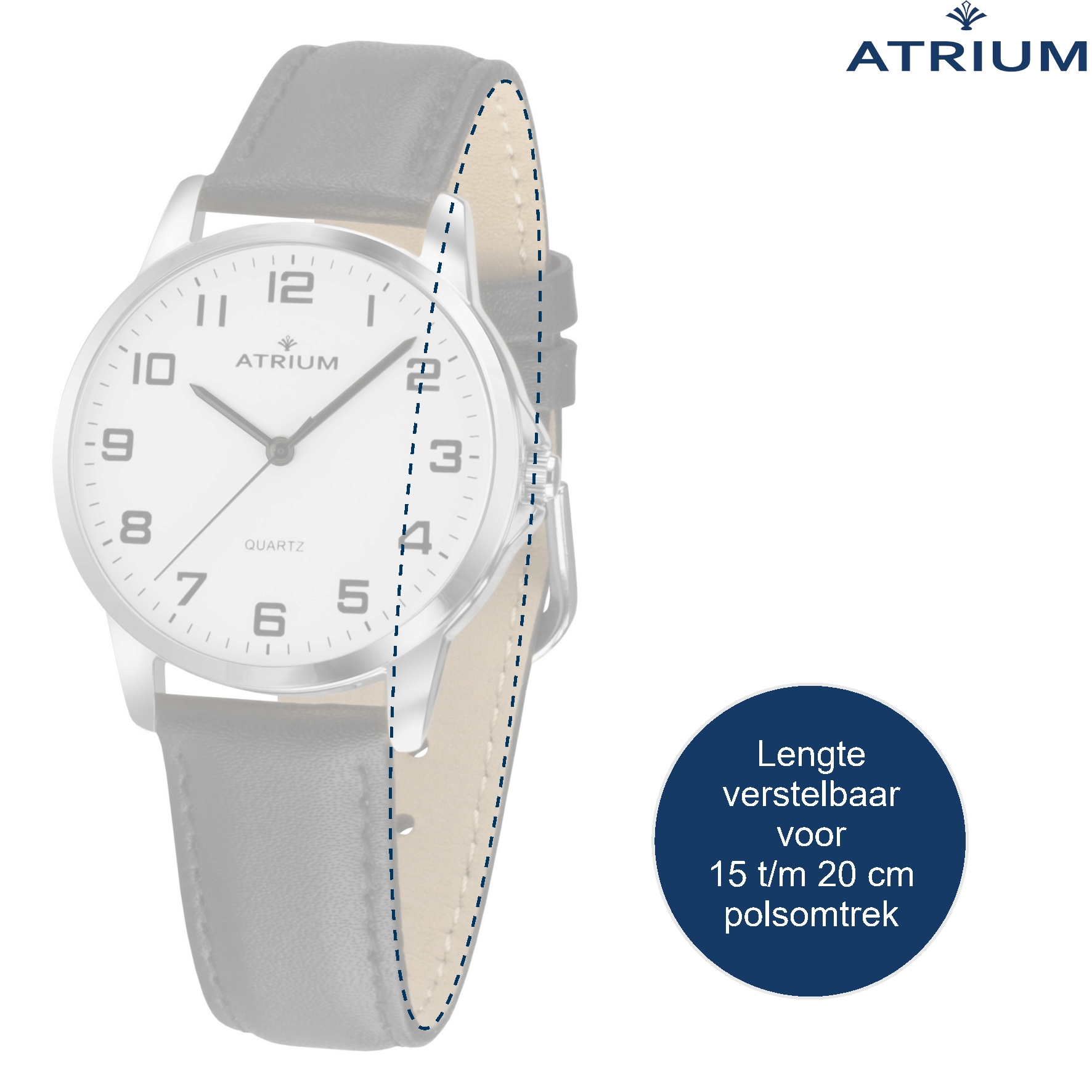 - Zilverkleurig Horloge - A37-10 - Zwart Leer Dames - ATRIUM