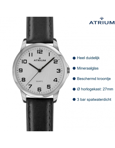 ATRIUM Watch - Ladies - - leather - Black A37-10 Silvertoned