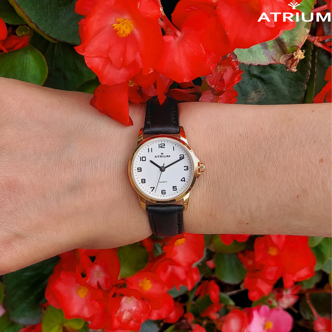 ATRIUM Watch leather - - - - Black Goldtoned Ladies A37-20