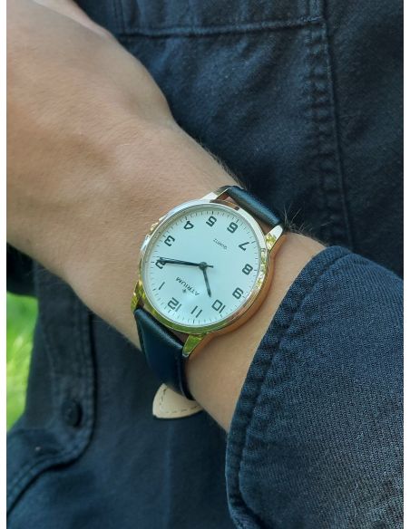 Men\'s ATRIUM leather Watch - - Black A36-20 - Goldtoned -