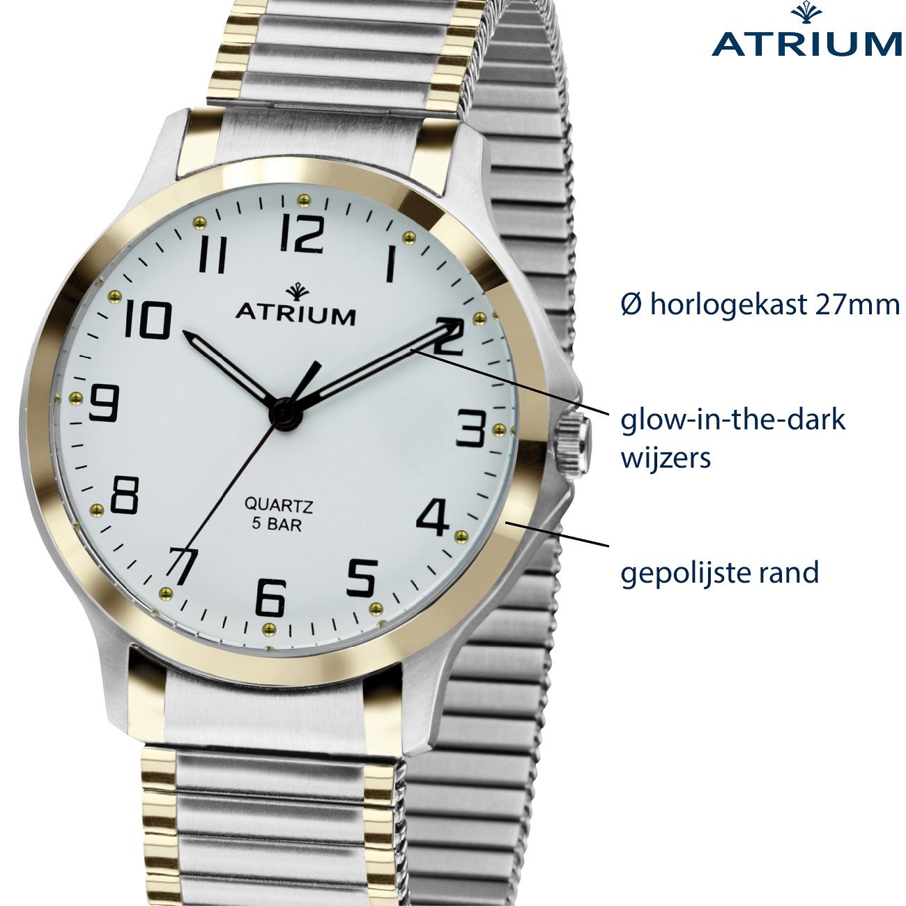 Bicolor ATRIUM Rekband - - - Edelstaal Horloge - A13-64 - Dames