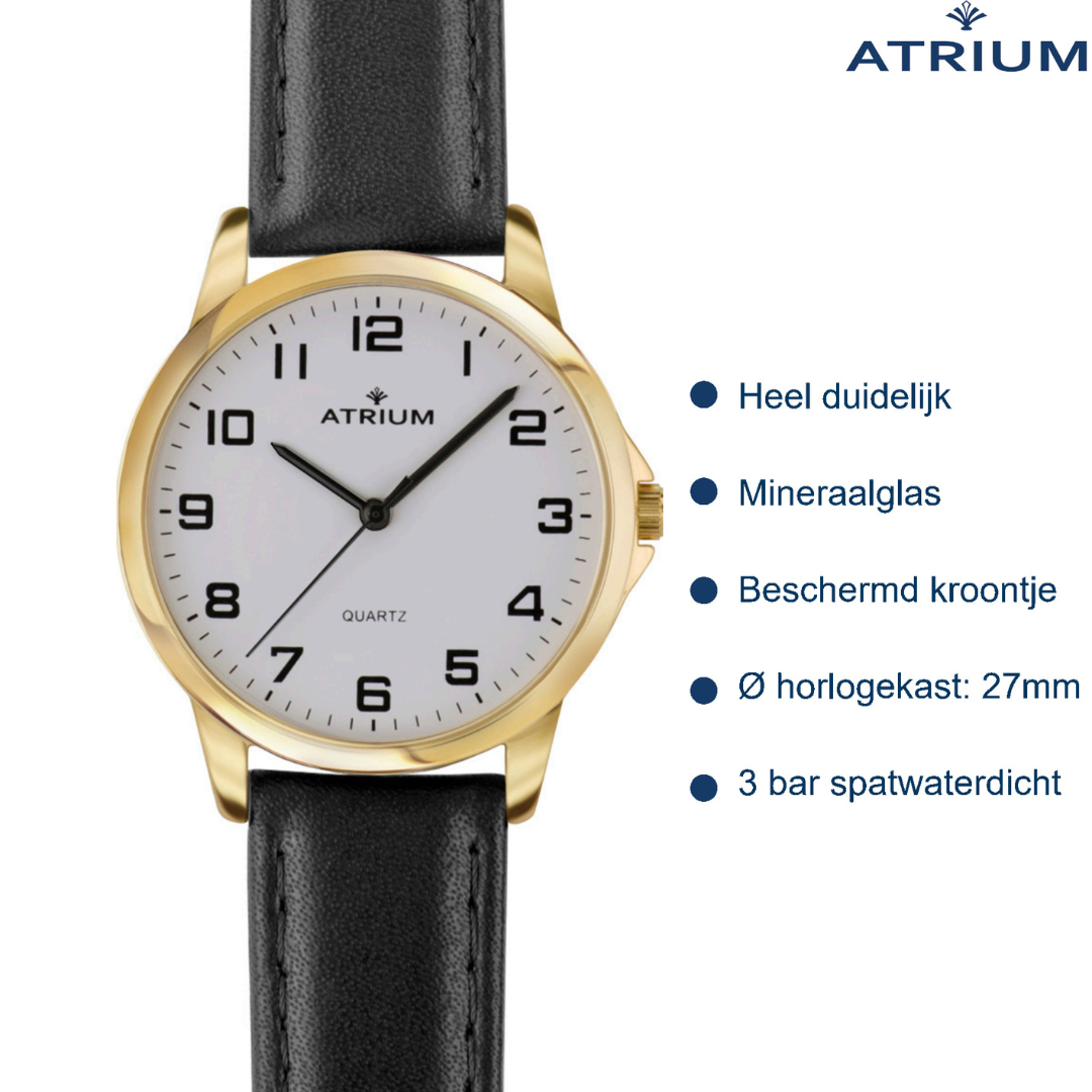 ATRIUM Watch - - A37-20 leather Ladies Goldtoned - Black 