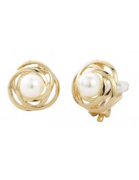Traveller Clip-on Earrings - Pearls - 10 mm - Cream - Gold coloured - 22ct...