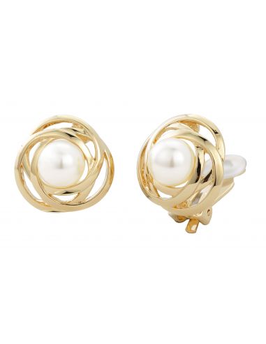 Traveller Clip-on Earrings - Pearls - 10 mm - Cream - Gold coloured - 22ct Gold plated - 21 mm - 113953