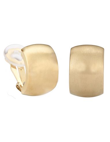 Traveller Clip-on Earrings - Gold coloured - Matted - Half Hoops - Gold plated - 18x11 mm - 155849