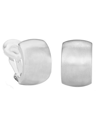 Traveller Clip-on Earrings - Silver Coloured - Matted - Half Hoops - Platinum Plated - 18x11 mm - 155850