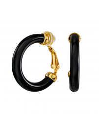 Traveller Clip-on Earrings - Hoops - Gold Plated 22ct - Black Resin - 25 mm -...