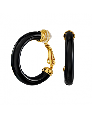 Traveller Clip-on Earrings - Hoops - Gold Plated 22ct - Black Resin - 25 mm - 157713