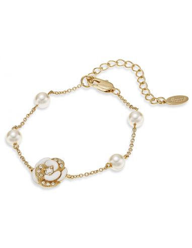 Grossé Armband - Blanc Camelia - Goudkleurig - Parel - 4 mm - Crème - Kristallen - Verguld - 15+5 cm - GJ11277 