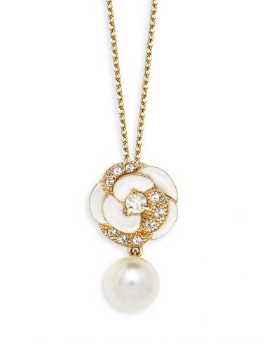 Grossé Collier - Blanc Camelia - Goldfabe - Perle - Creme - Kristalle - Vergoldet - 38+5 cm - GJ24687