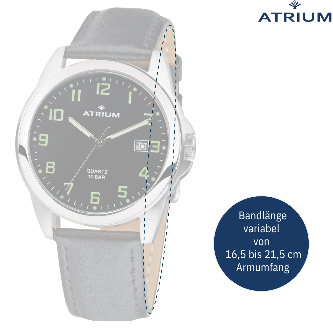 ATRIUM - Edelstahl - Lederband - Herren Schwarzes Armbanduhr 10 Zifferblatt Datum - bar A16-11 - Schwarzes